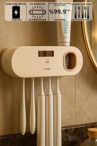  UV5F 1200mAh Şarj Edilebilir UV Sterilizatörü Diş Fırçası Sıkacağı ve Tutucusu - Bej